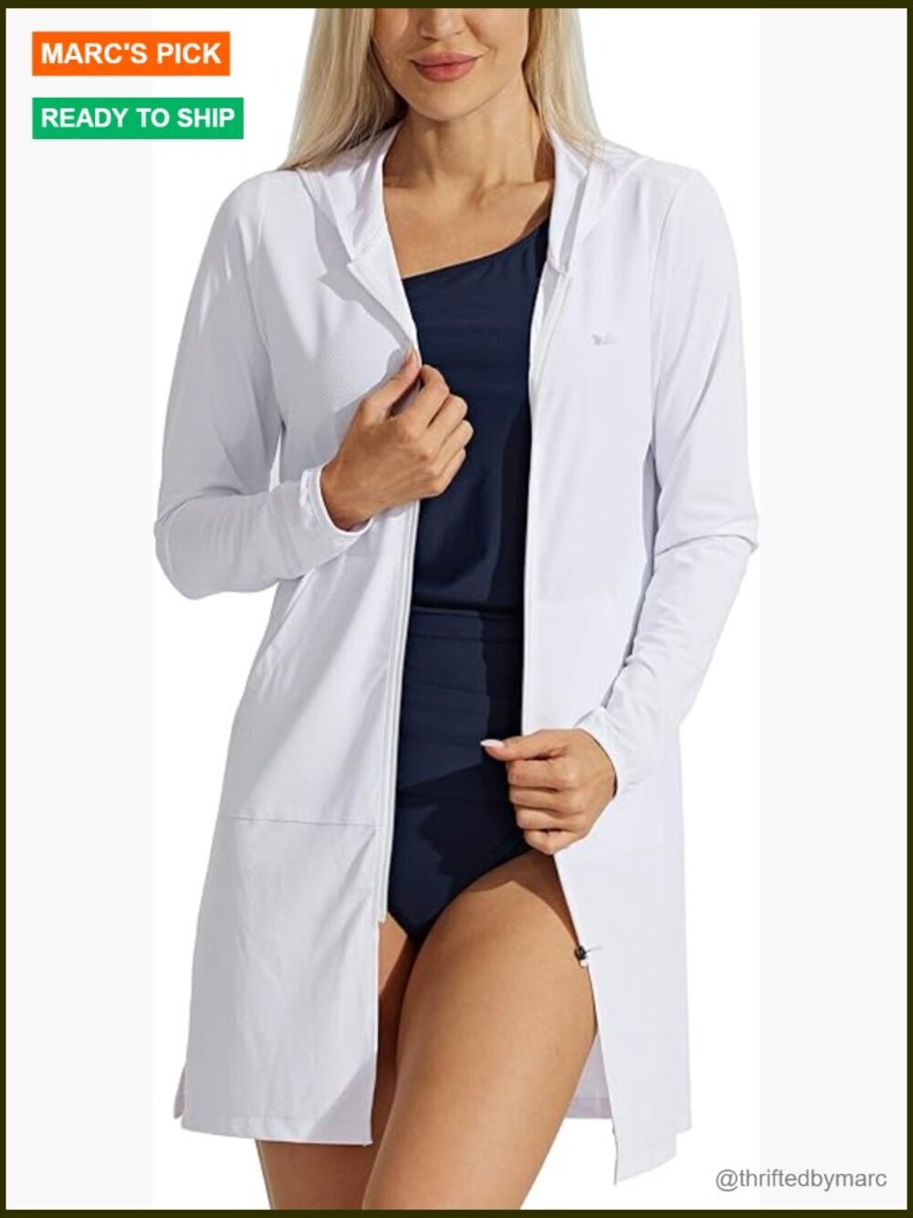UPF 50+ Long Sleeve Hoodie Swim Cover Up Jacket